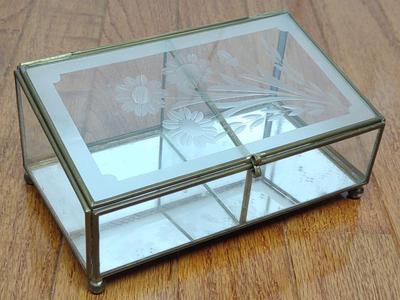 Sale Photo Thumbnail #242: Vintage Etched Glass Hinged Jewelry Vanity Box
