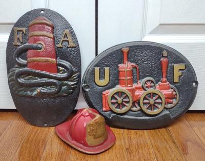 Sale Photo Thumbnail #21: Cast Iron Fire Insurance Wall Plaques & Helmet