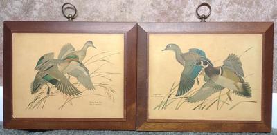 Sale Photo Thumbnail #374: 2 Vintage WM Zimmerman Duck Prints On Wood Plaques