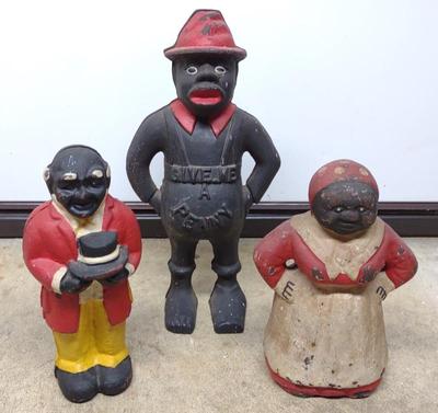 Sale Photo Thumbnail #255: 3 Cast Iron Black Americana Still Coin Banks