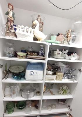 Sale Photo Thumbnail #564: Cabinet of Decor (Inc. Fire King & Hens)