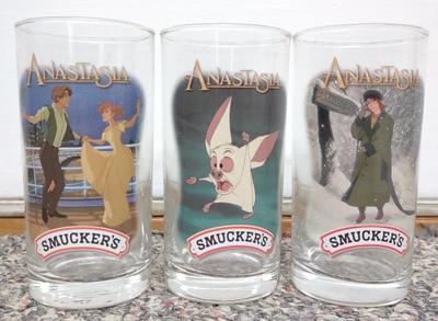 Sale Photo Thumbnail #420: 3 Disney Anastasia Smuckers Advertising Glasses