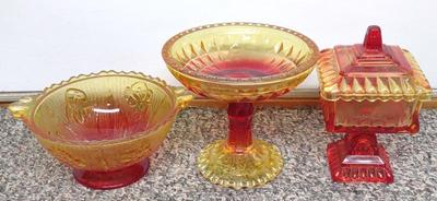 Sale Photo Thumbnail #149: Vintage 3 Piece Amberina Glass Compote Set