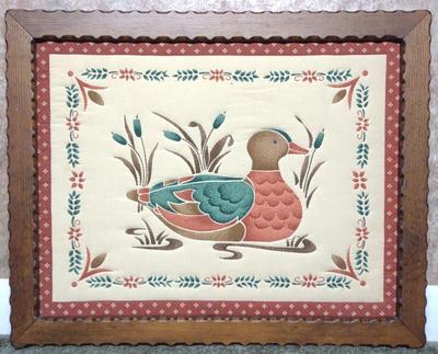 Sale Photo Thumbnail #444: Framed Hand Stitched Quilted Duck Art Piece
