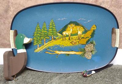 Sale Photo Thumbnail #442: Mid Century Deer Theme Serving Tray w/ Duck Items