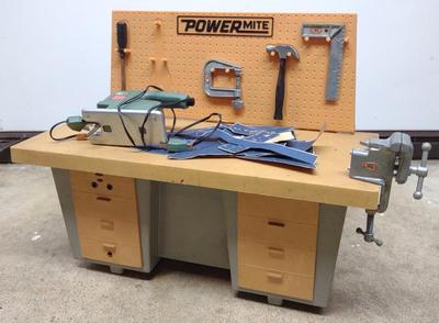 Sale Photo Thumbnail #245: Vintage Ideal Toy Powermite Workbench Toy Tool Set
