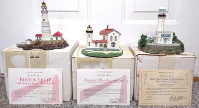 Sale Photo Thumbnail #390: 3 Danbury Mint Lighthouses w/ Boxes & COA B