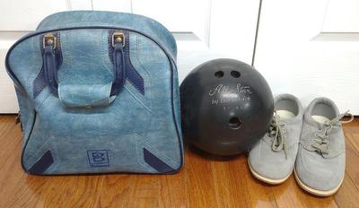 Sale Photo Thumbnail #584: Vintage Brunswick Bowling Ball w/ Case & Shoes