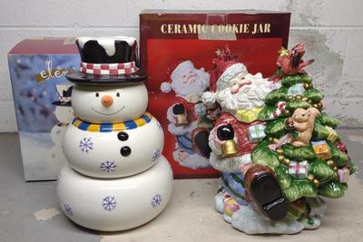 Sale Photo Thumbnail #530: 2 Ceramic Christmas Cookie Jars (Snowman & Santa)