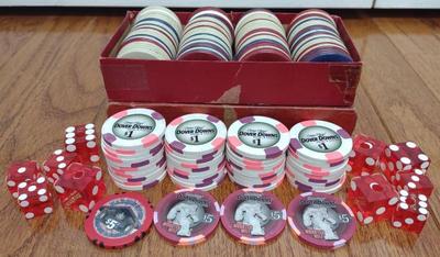 Sale Photo Thumbnail #302: Vintage & Dover Downs Casino Poker Chips & Dice