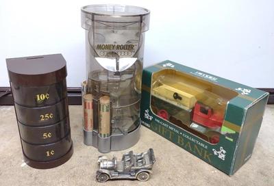 Sale Photo Thumbnail #257: 3 Coin Banks & 1 Money Roller Machine