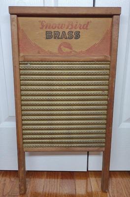 Sale Photo Thumbnail #470: Vintage Snow Bird Brass Washboard