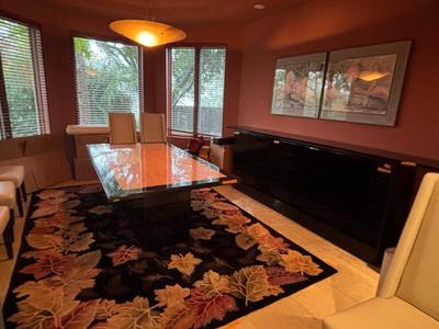 Buffet rug and table buffe.t and art work