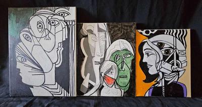 3 ABSTRACT  PAINTINGS OF FACES
