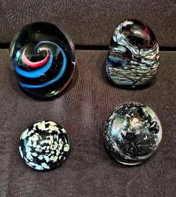 FOUR HAND BLOWN ART GLASS PAPER WEIGHTS