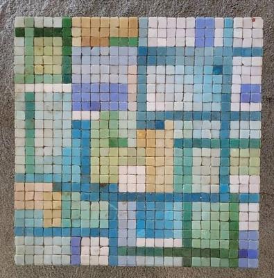 MID CENTURY MOSAIC TILE TABLE WITH WOODEN BASE