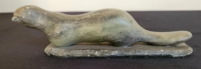 CARVED STONE ANIMAL ON BASE SIGNED DIMU SCULPTURE 
