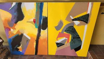 TWO YELLOW ABSTRACT PAINTINGS