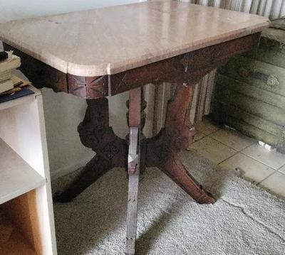 MARBLE TABLE WITH WOODEN FRAME
