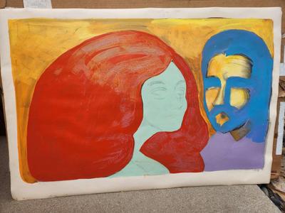 RED HEADED WOMAN AND BLUE FACE MAN BY DAVID MACINNES
