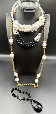 Vintage Costume Jewelry Lot- Black & White Plastic Beads, (3) Necklaces & (1) Bracelet
Lot #: 80
