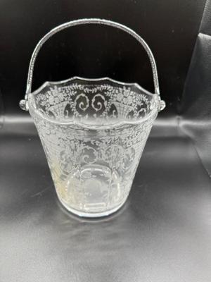 Vintage Cambridge "Portia" Pattern Glass Ice Bucket W/Hammered Metal Handle
Lot #: 87