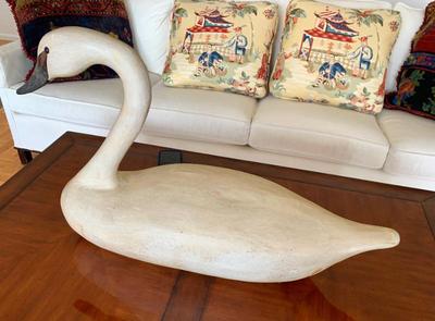 Sale Photo Thumbnail #72: Swan decoy by Wildfowler Decoys of Babylon, NY, 28 " long, 19" ht.