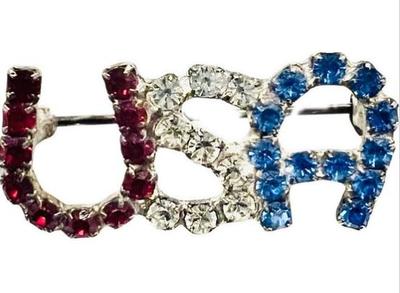 Sale Photo Thumbnail #140: Vintage "USA" Brooch - White Metal Prong Setting