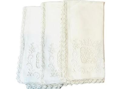 Sale Photo Thumbnail #114: Vintage Hand Embroidered Linen Oversized Dinner Napkins - Point De Venise Detailing