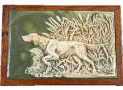 Sale Photo Thumbnail #129: Men's Bureau "Valet" Featuring Incolay Stone Lid With Long Haired Pointer, Velvet Interior, & Mahogany Box