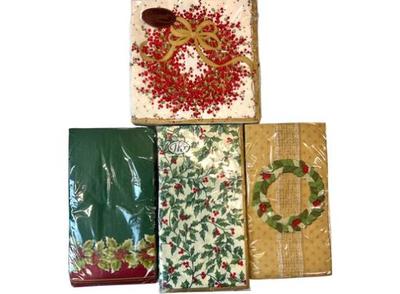Sale Photo Thumbnail #198: New! Christmas Hand Towels & Napkins -signed "Caspari, Ideal Home, & More"