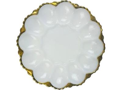 Sale Photo Thumbnail #99: Anchor Hocking Fire King Milk Glass Deviled Egg Plate With 22K Gold Trim 1950s