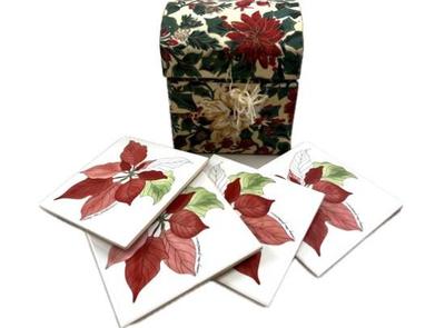 Sale Photo Thumbnail #123: Ceramic Christmas Coasters With Fabric Dome Shaped Decorative Box