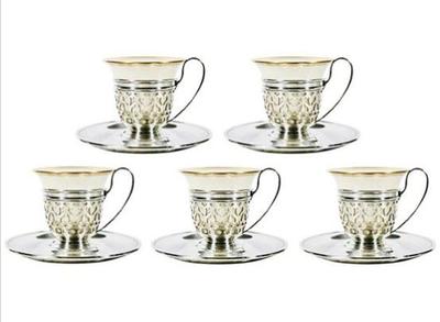 Sale Photo Thumbnail #5: Five Sterling Silver Demitasse Cups - Sterling Cup Sleeves, Matching Saucers & Lenox Porcelain Espresso Liners