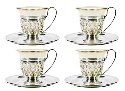 Sale Photo Thumbnail #2: Four Sterling Silver Demitasse Cups - Sterling Cup Sleeves, Matching Saucers & Lenox Porcelain Espresso Liners