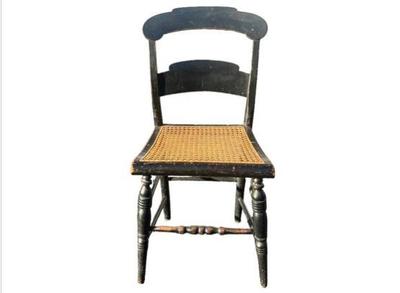 Sale Photo Thumbnail #7: Antique Hitchcock Side Chair With Black Paint Finish And Cane Seat