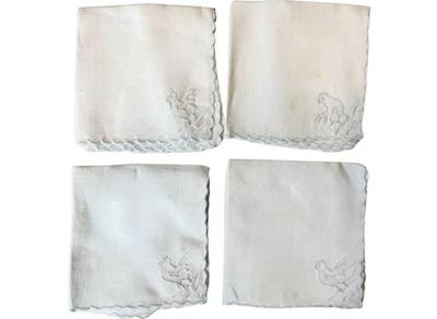 Sale Photo Thumbnail #107: Hand Embroidered Linen Cocktail Napkins With Scalloped Borders & Rooster Design