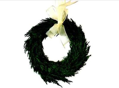 Sale Photo Thumbnail #51: Faux Evergreen Small Christmas Wreath With Gold Ribbon