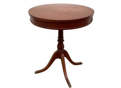 Sale Photo Thumbnail #14: Duncan Phyfe Style Drum Table, Tripod Base, Brass Feet - Original Label Signed "Ferguson, Hoboken, NJ"