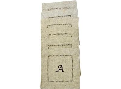 Sale Photo Thumbnail #109: Linen Hemstitched Cocktail Napkins - With Embroidered "A"