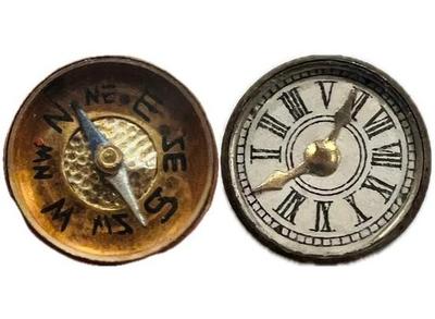 Sale Photo Thumbnail #143: Vintage Miniature Reversible Compass & Clock Face With Moveable Hands - Brass Case With Glass Covering