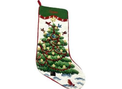 Sale Photo Thumbnail #187: Needlepoint Christmas Stocking With Velvet Backing