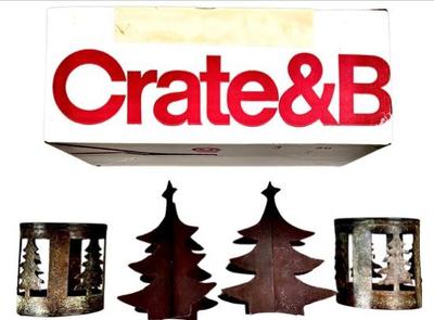 Sale Photo Thumbnail #81: Toleware Christmas Votives & Trees With Crate & Barrel Box