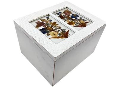 Sale Photo Thumbnail #131: Hinged Wooden Box With Pressed Flower Images On Photo Frame Lid