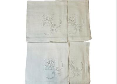 Sale Photo Thumbnail #108: Hand Embroidered & Open Cutwork Linen Napkins