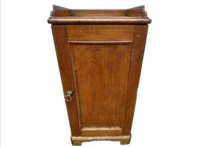 Sale Photo Thumbnail #18: Antique French Provincial Cherrywood Gallery Top Cupboard, Recessed Panel With Brass Pull, Bracket Feet