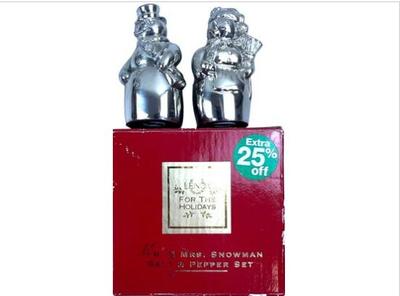 Sale Photo Thumbnail #195: Lenox Silver Plate Christmas Snowman Salt & Pepper Shaker Set With Original Gift Box - Appear Unused
