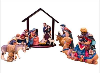 Sale Photo Thumbnail #162: Perfect For Christmas! Ceramic Creche With 10 Figures And Manger