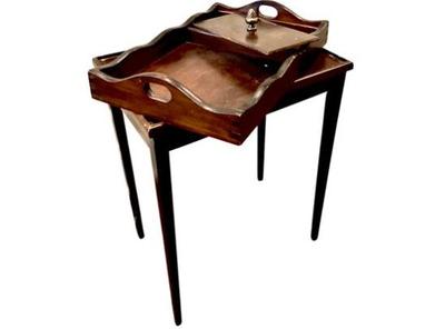 Sale Photo Thumbnail #13: Sheraton Style Scalloped Border Tray Table, Removable Tray, Covered Compartment, Pineapple Finial,
