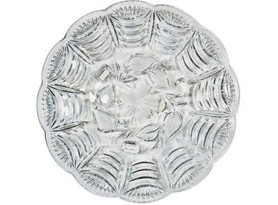 Sale Photo Thumbnail #90: Cut Crystal Footed Shallow Bowl With Swag & Floral Motif - Scalloped Border
